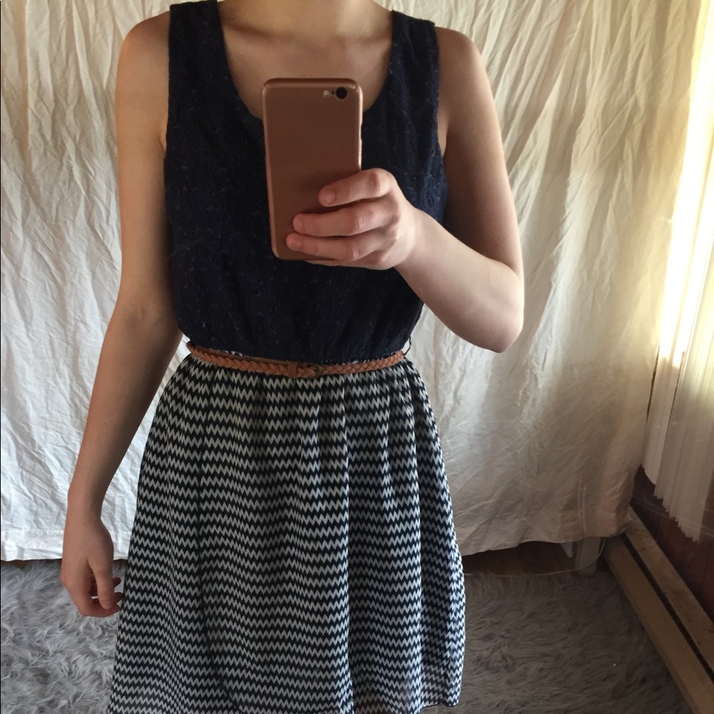 Blue lace and zig zag stripped spring/summer dress